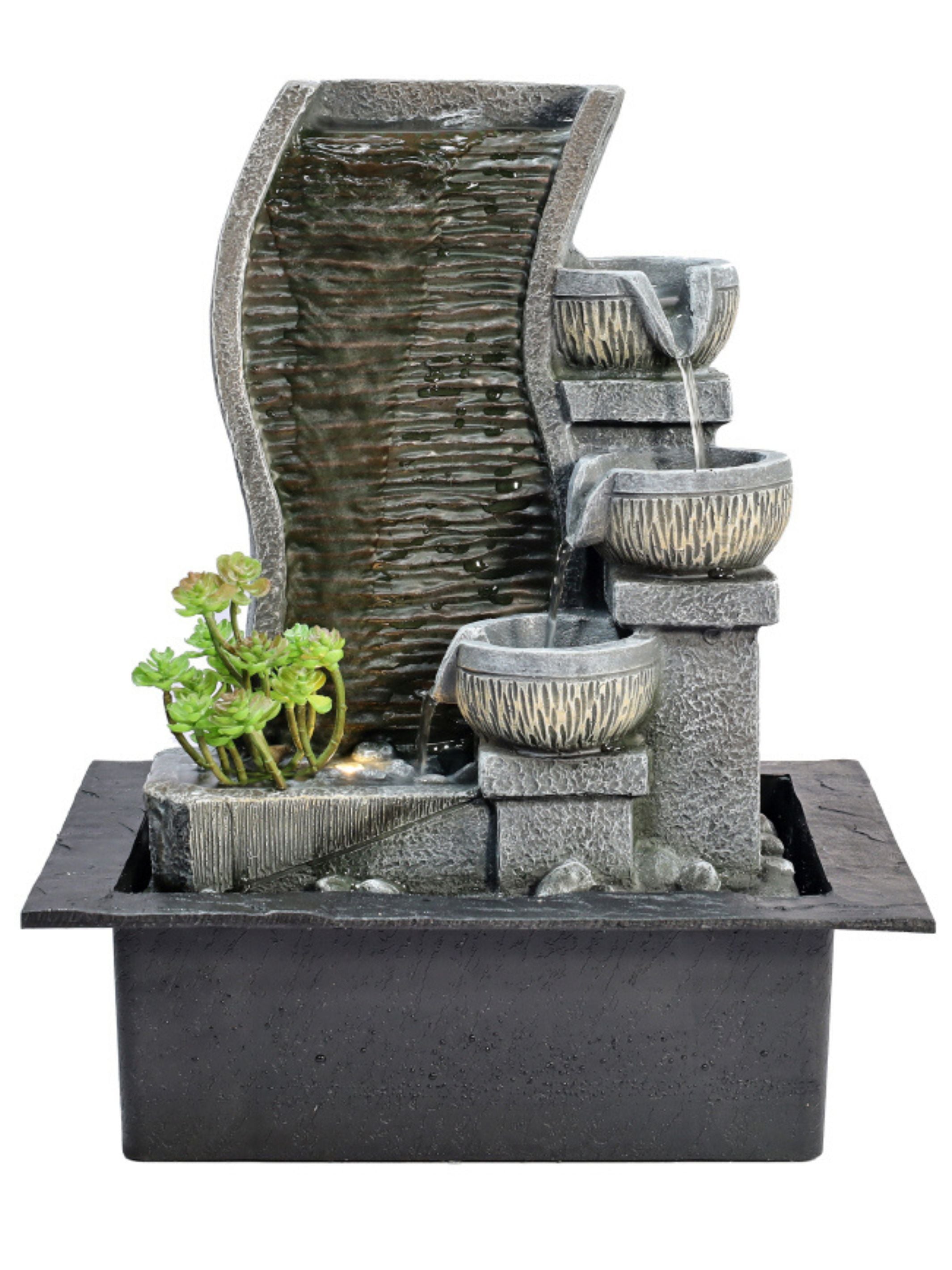 Tabletop Wall LED Light Water Feature with Bowls