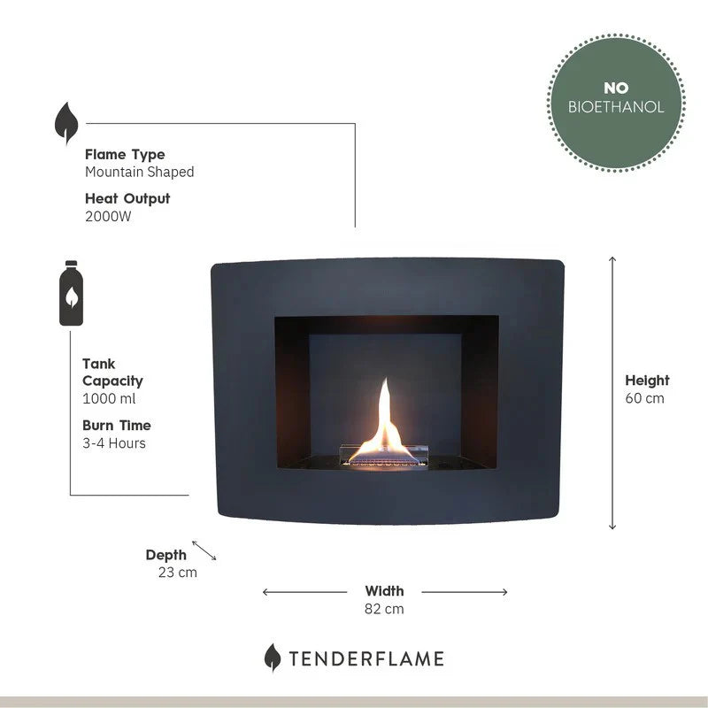 Tenderflame Wall Black Wall Mounted Modern Steel Fireplace