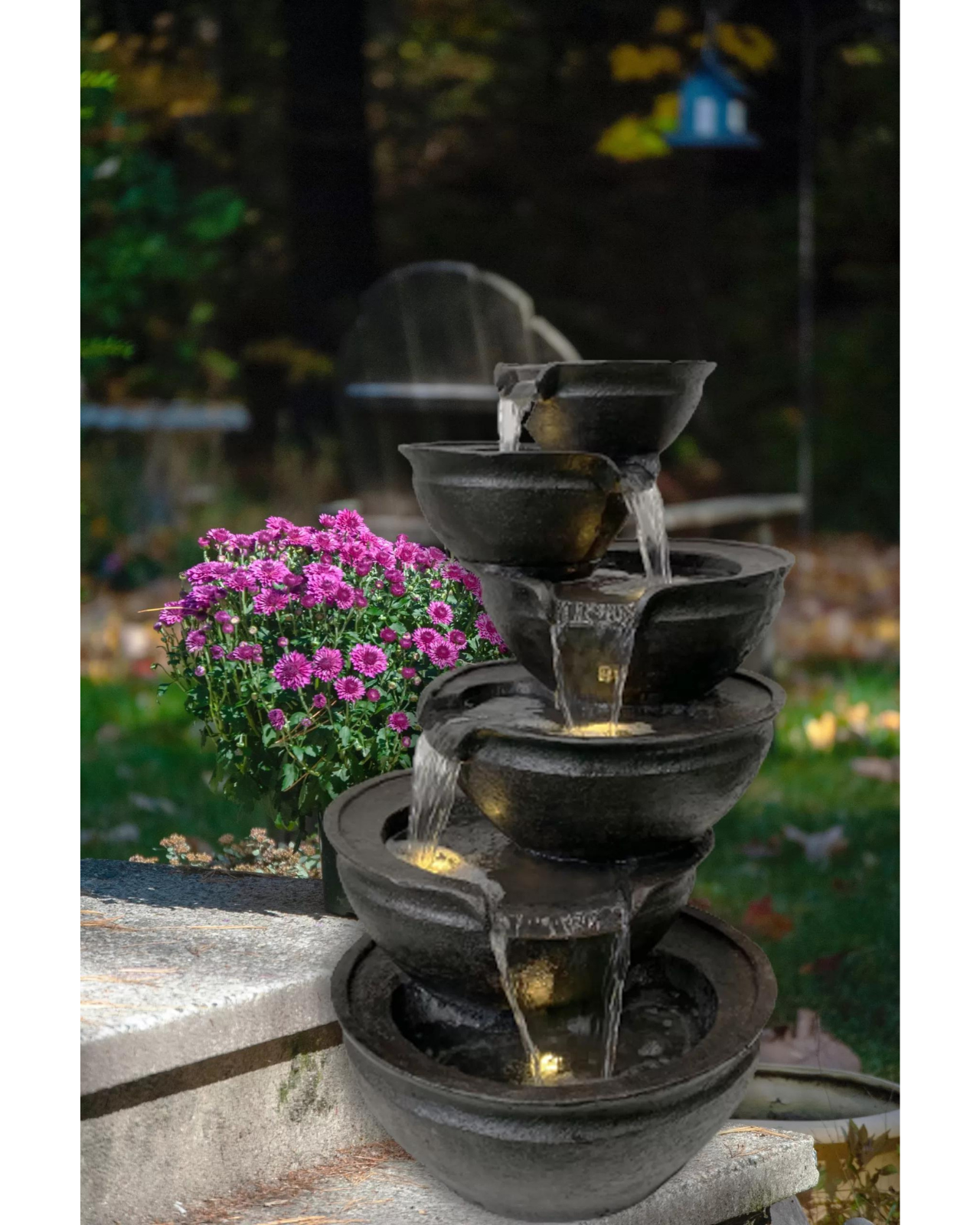 Purl- Cascading Lighting 6 Bowls Waterfalls Water Feature