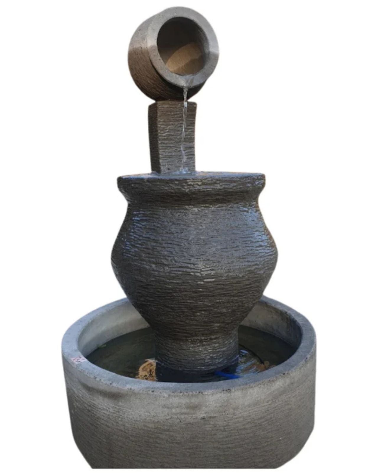 Decorative concrete stone water fountain on a white background