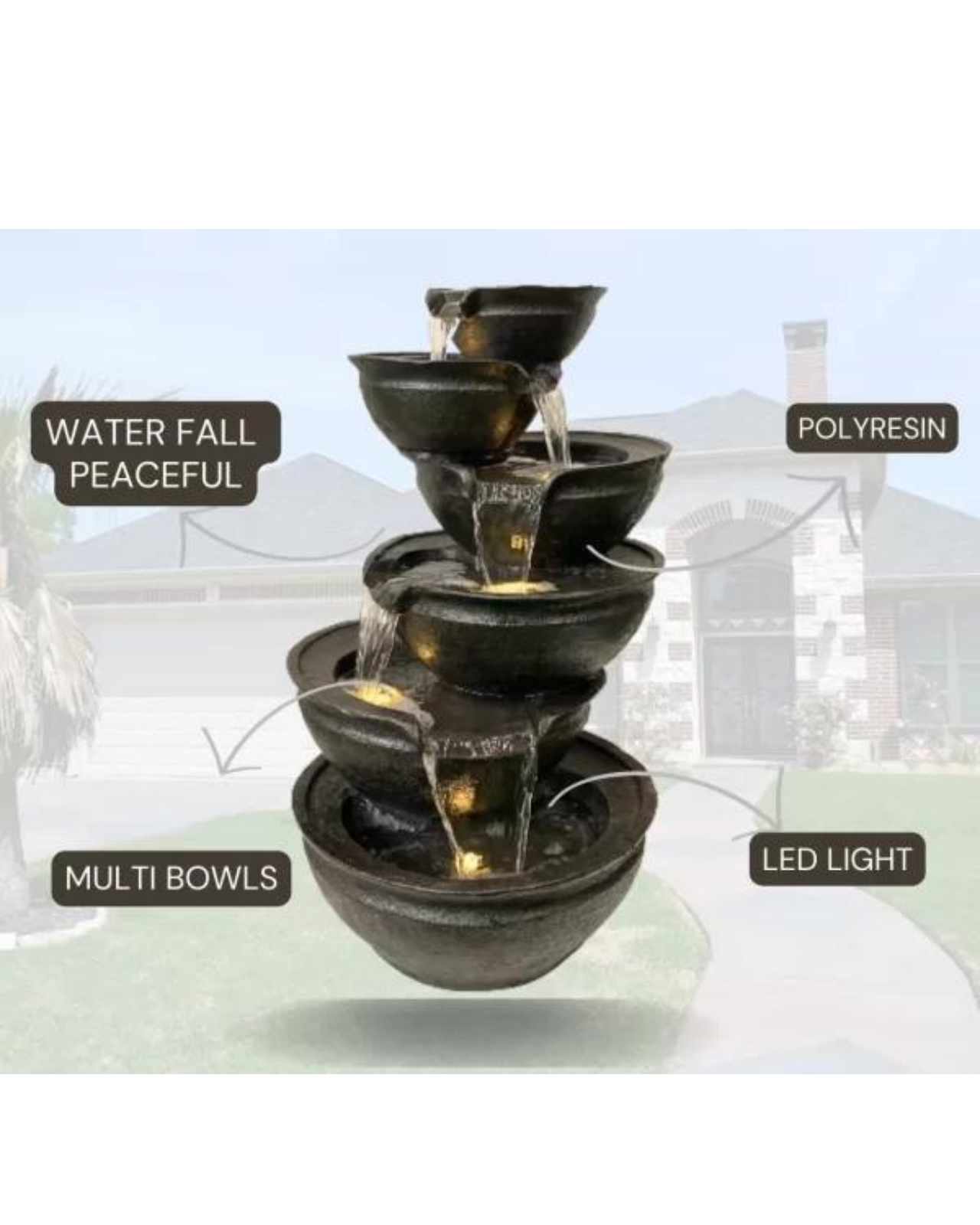 Purl- Cascading Lighting 6 Bowls Waterfalls Water Feature