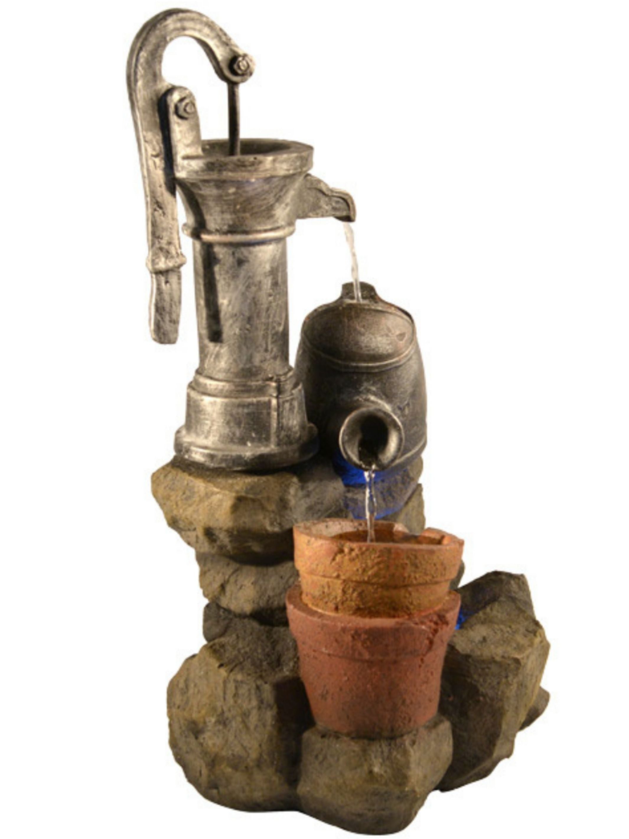 Hand Pump with Bowls & Rocks LED Light Water Feature 55cm
