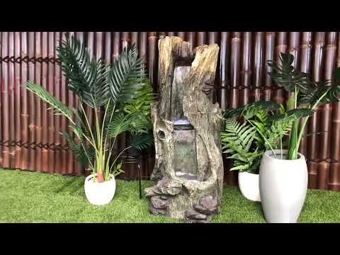 Load video: Tree Trunk Log LED Light Cascading Waterfall Water Feature