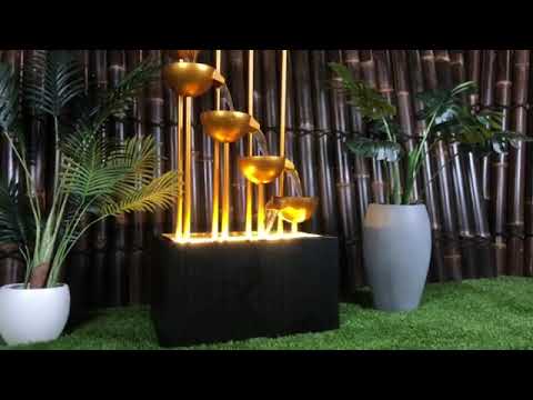 Load video: AweFlow - Cascading Copper Bowls LED Light Water Feature