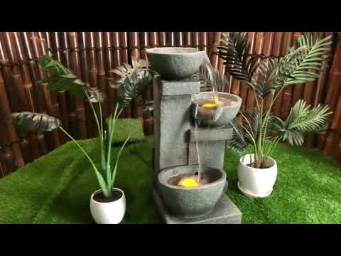 Load video: Mist- Cascading 3 Bowls LED Light Tiered Water Feature