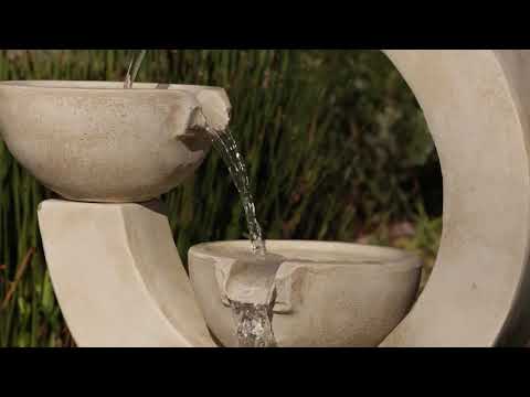 Load video: Crescent - Modern Circular Tiered Bowls Water Fountain