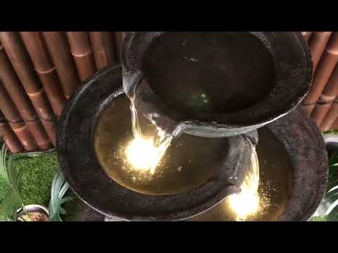 Load video: Purl- Cascading LED Light 6 Bowls Waterfalls Water Feature