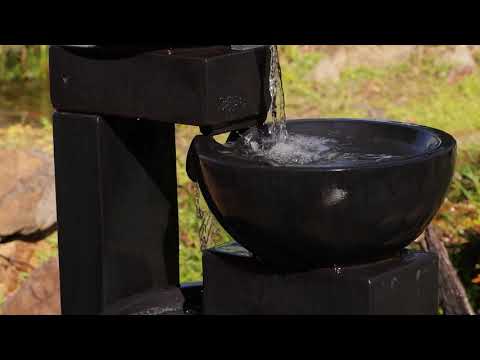 Load video: Running Flowen Modern 4 Tier Cascading Bowl Water Fountain.