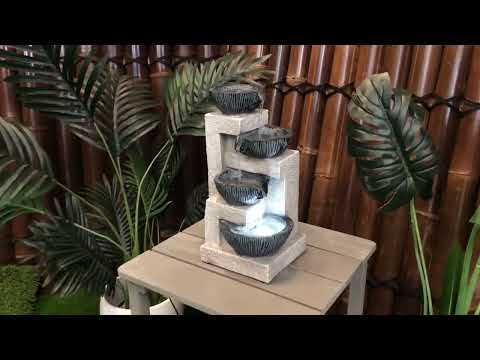 Load video: Tabletop Cascading 4 Bowls LED Light Water Feature