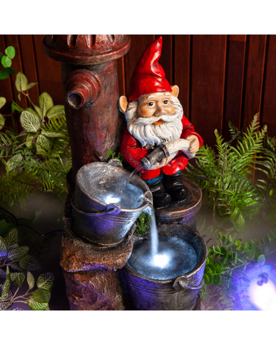 Gnome with Bowls & Fire Hydrant LED Light Water Feature 56cm