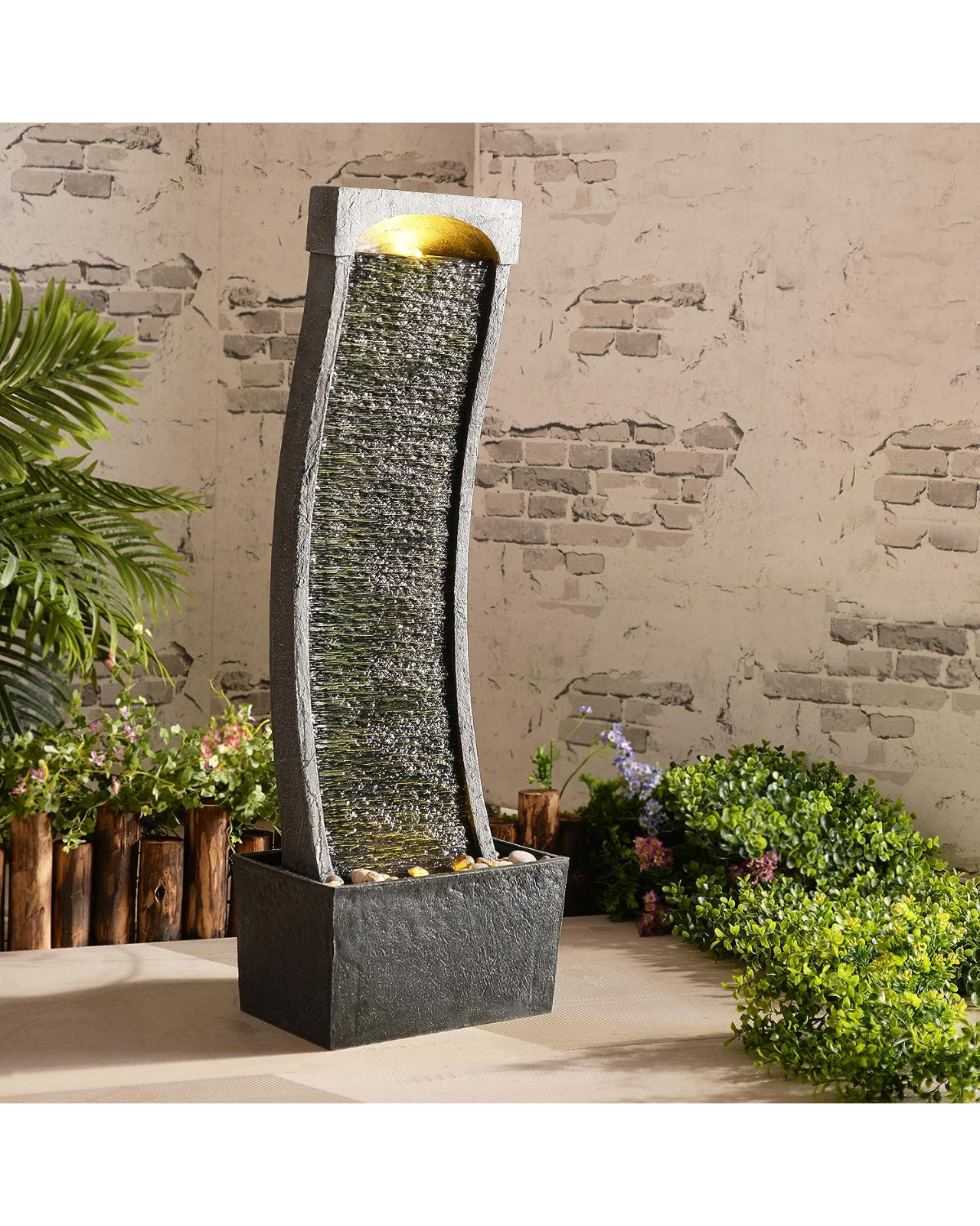 Slanted Water Feature Jewel - Modern Curved Slate Lighting Water Feature – Water Features Adore