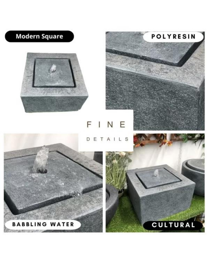 Elixir - Modern Square Bubbler Wall LED Light Water Feature – Water ...