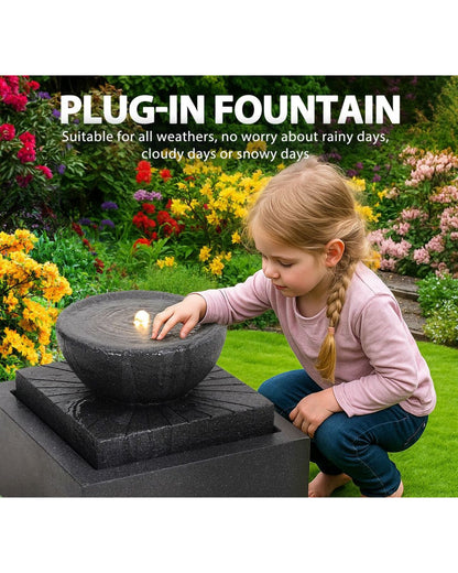 Flowra - Modern Bowl LED Water Feature  w/ Square Base