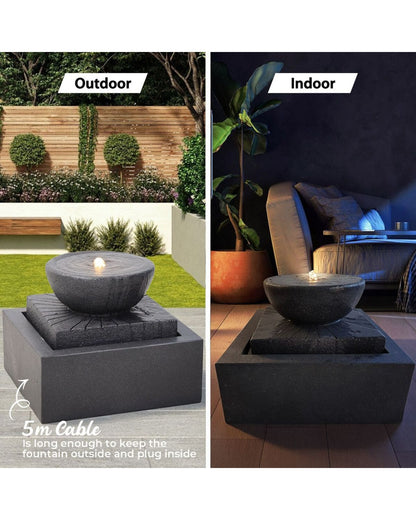 Flowra - Modern Bowl LED Water Feature  w/ Square Base