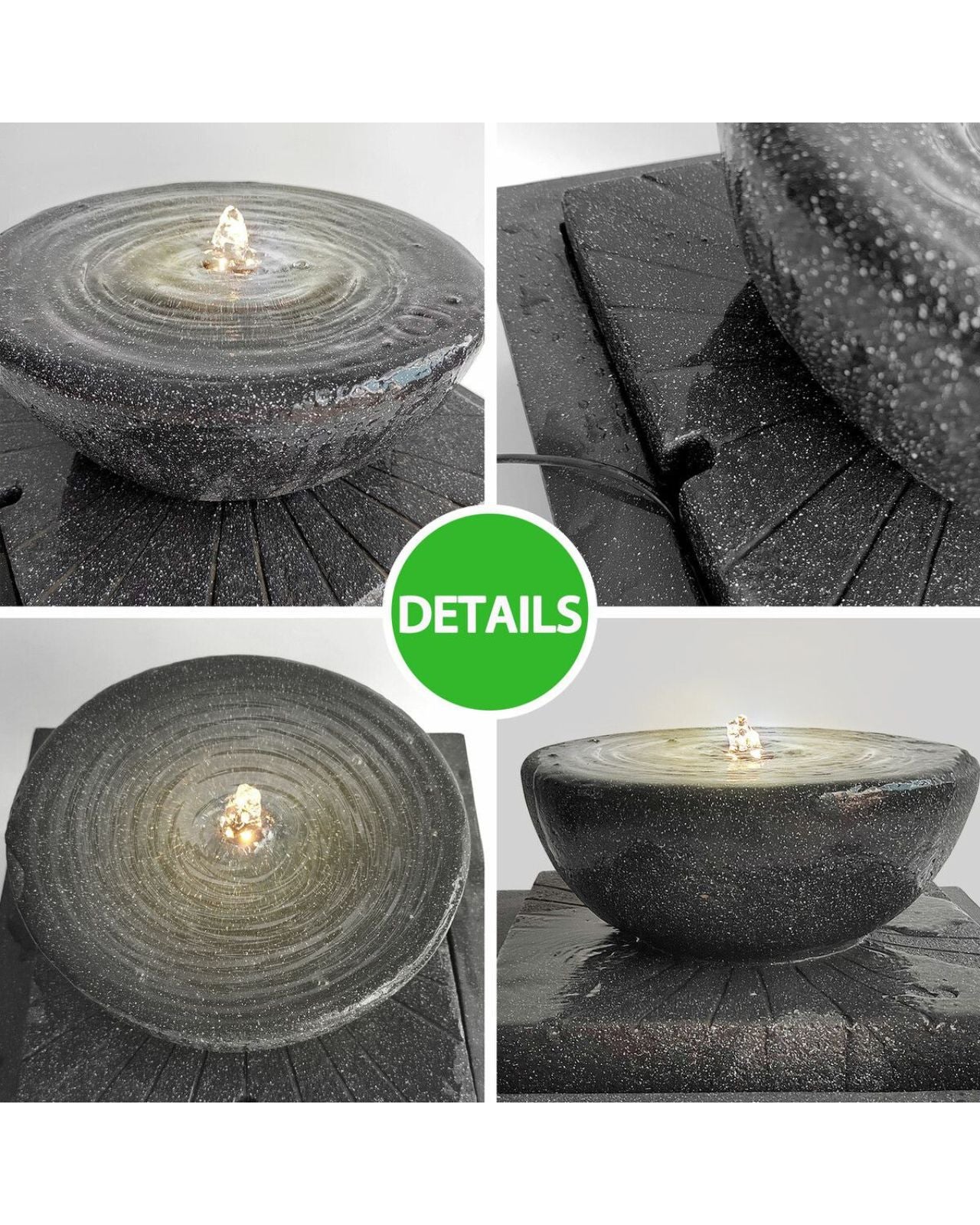 Flowra - Modern Bowl LED Water Feature  w/ Square Base