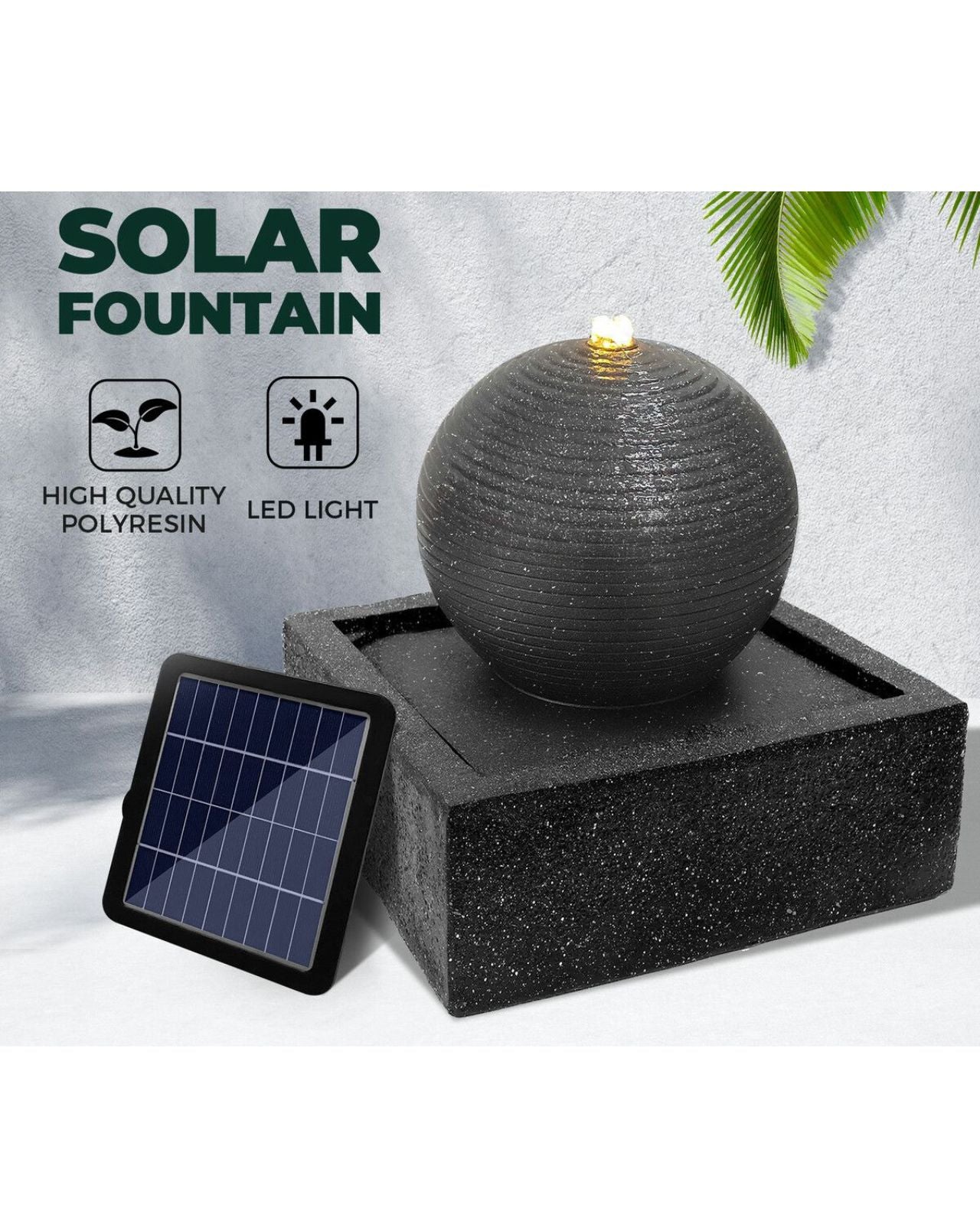 Solar fountain with LED light on a white background