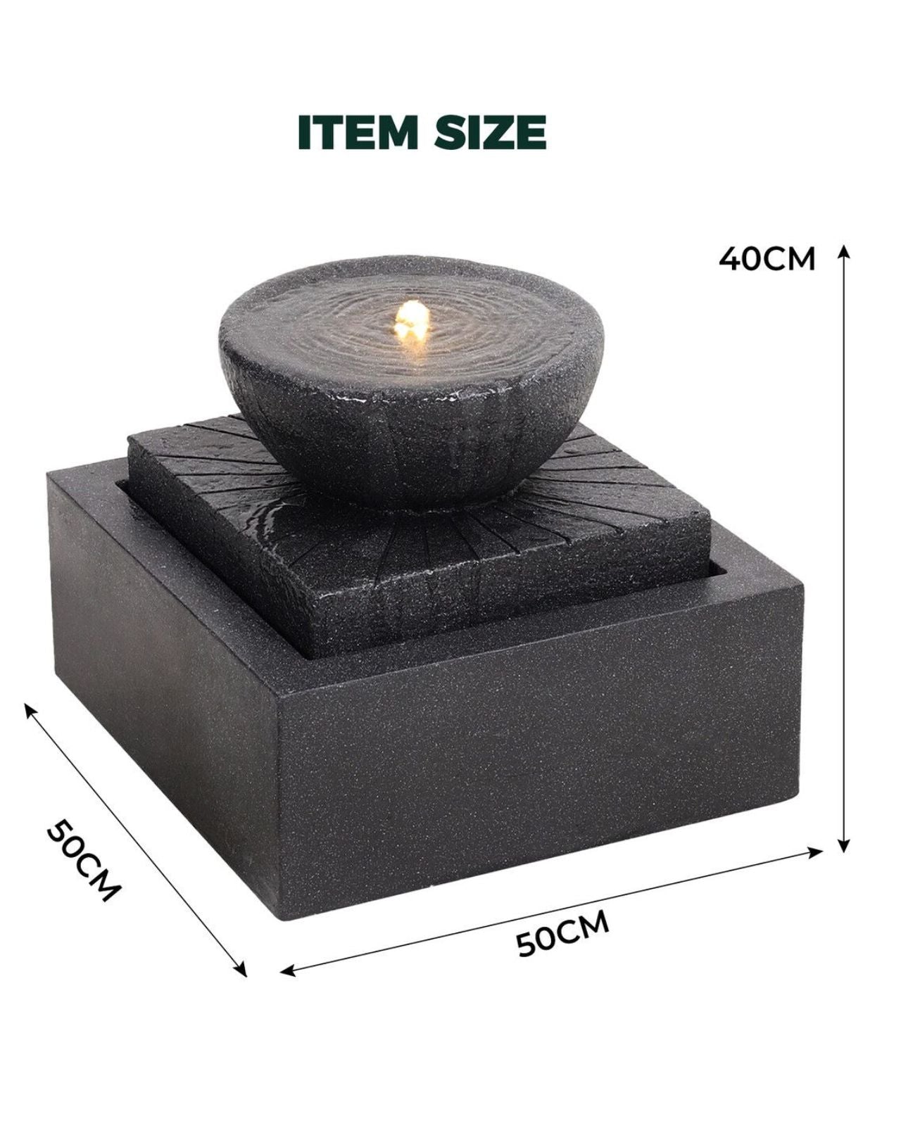 Flowra - Modern Bowl LED Water Feature  w/ Square Base