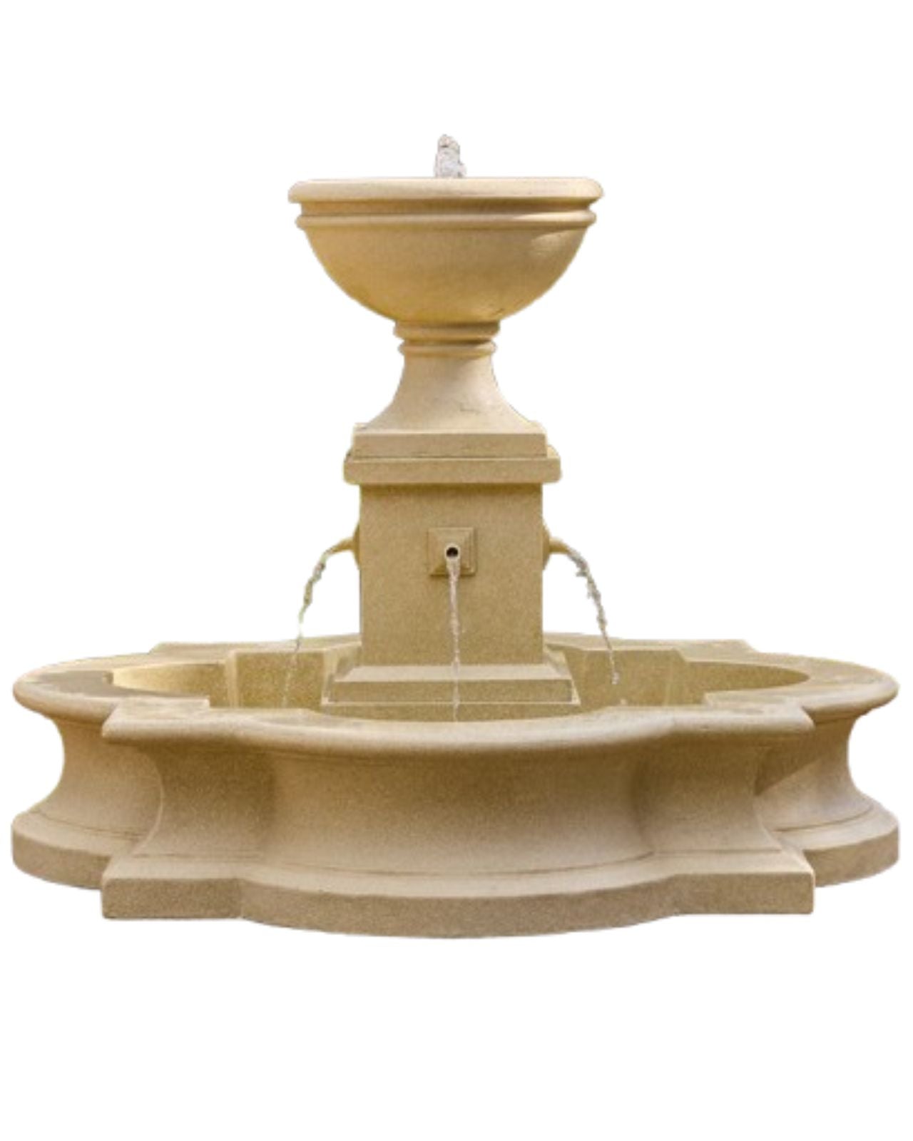 Beige stone fountain on a white background