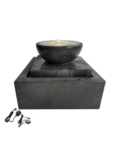 Flowra - Modern Bowl LED Water Feature  w/ Square Base