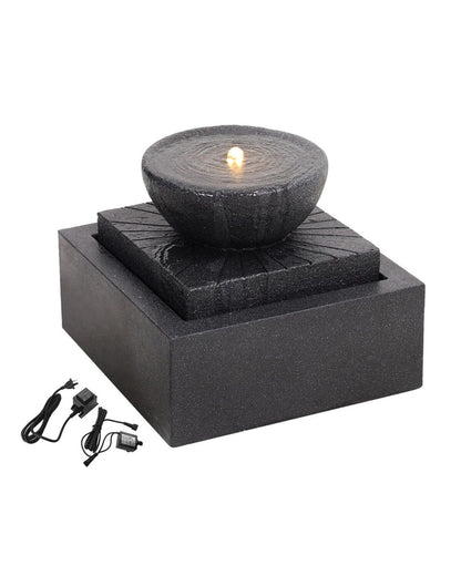 Flowra - Modern Bowl LED Water Feature  w/ Square Base