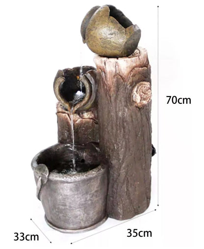 Decorative water fountain with dimensions labeled on a white background