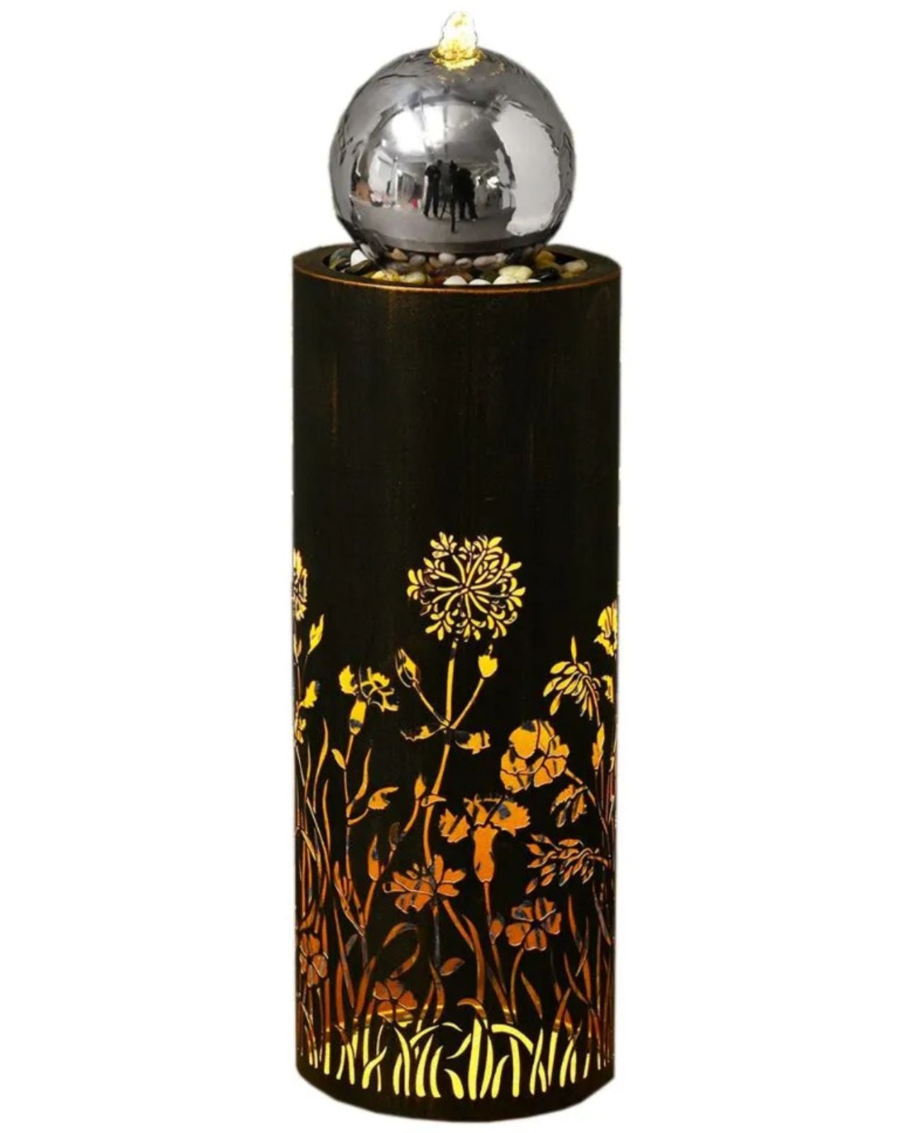 Flora Sphere - Modern Metal LED & Sphere Water Feature