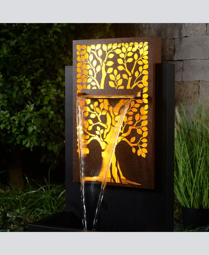 Amber Grove - Rustic Metal Garden LED Wall Water Feature