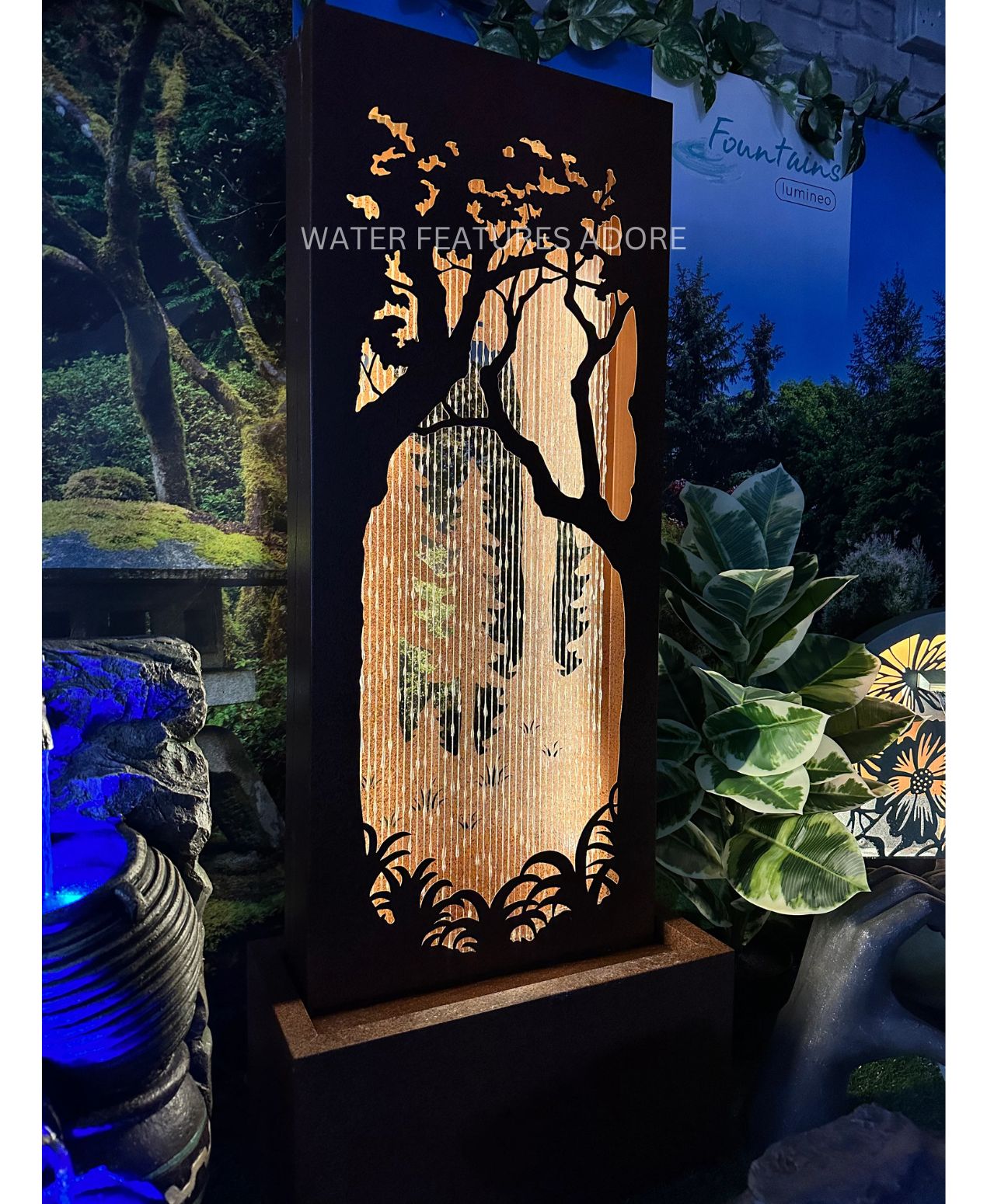 Sunset Grove - Rustic Metal Garden LED Wall Water Feature