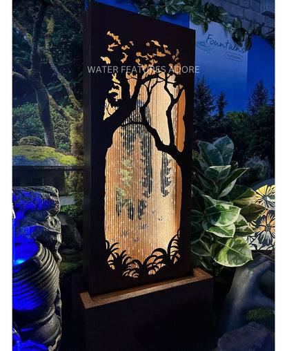 Sunset Grove - Rustic Metal Garden LED Wall Water Feature