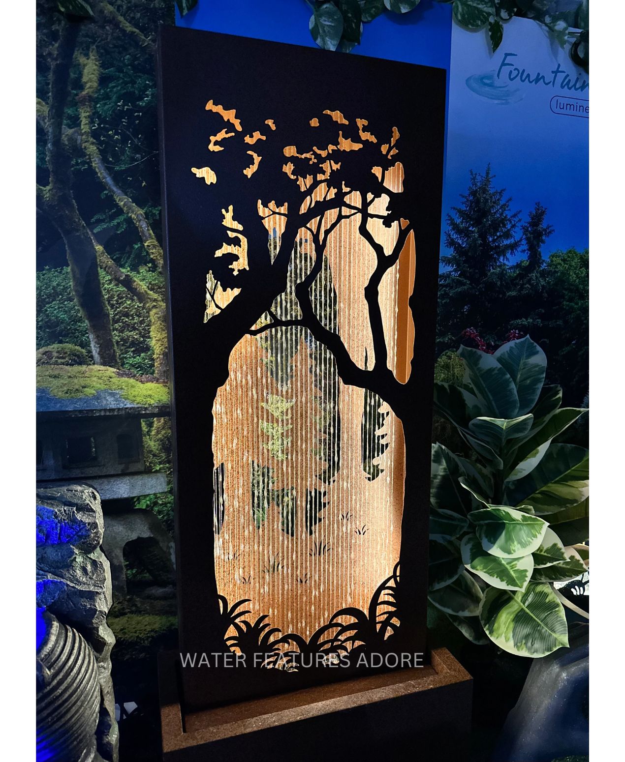 Sunset Grove - Rustic Metal Garden LED Wall Water Feature