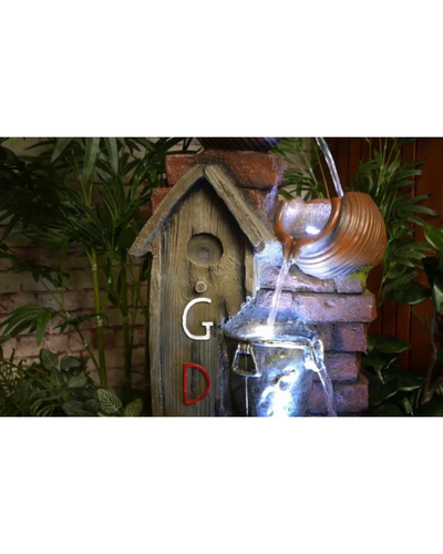 Rustic Gday House with Bowls & Buckets LED Light Water Feature