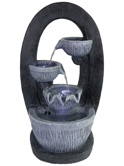 4 Tier Bowls inside Oval LED Light Wall Water Feature 50cm