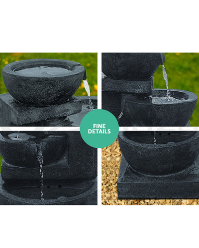 Zen Noir - Solar 4-Tier Stone Bowls Water Feature