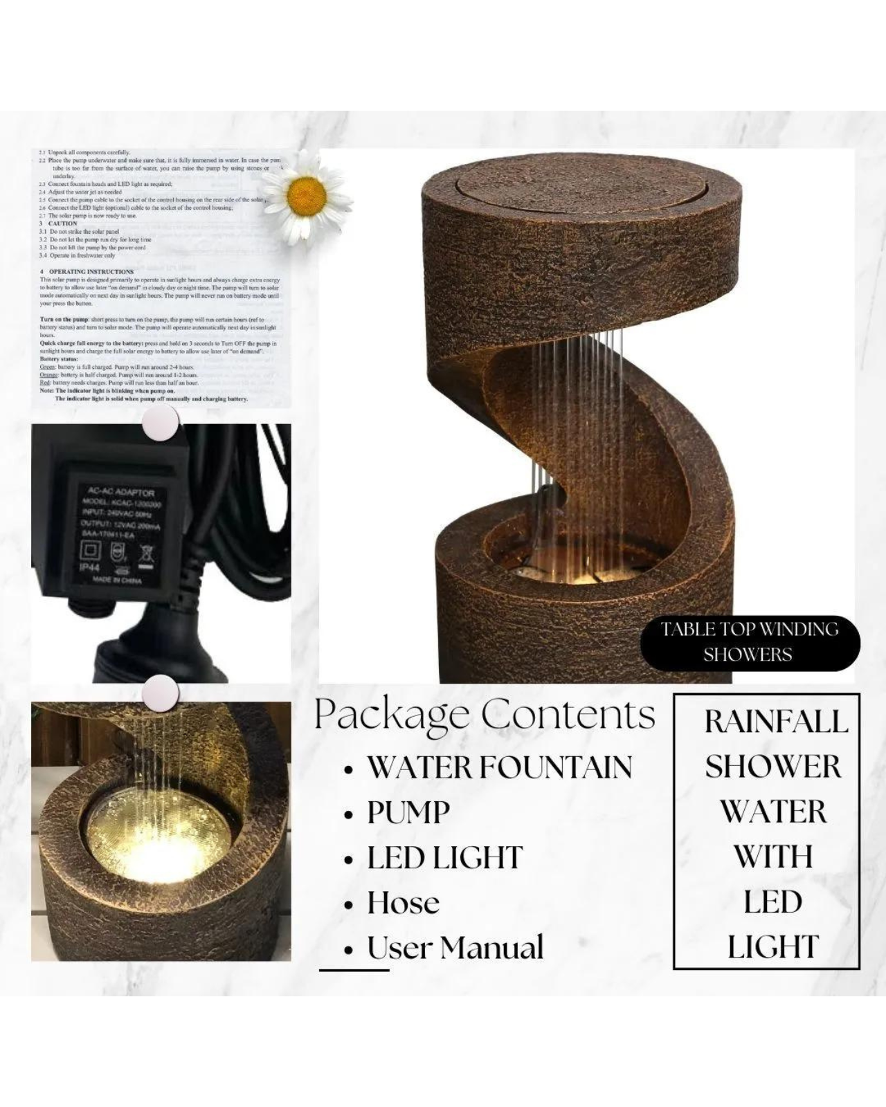 Bubblz - Tabletop Rain Curtain Shower Water Feature