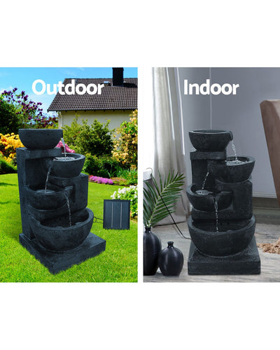 Zen Noir - Solar 4-Tier Stone Bowls Water Feature
