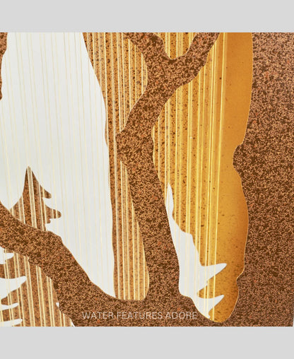 Tree and birds water fountain with a textured brown background