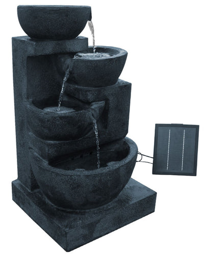 Zen Noir - Solar 4-Tier Stone Bowls Water Feature