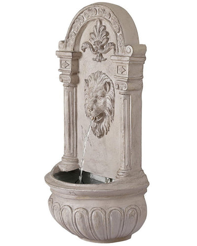 Decorative wall fountain with lion head design on a white background
