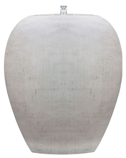 White textured vase water feature on a white background