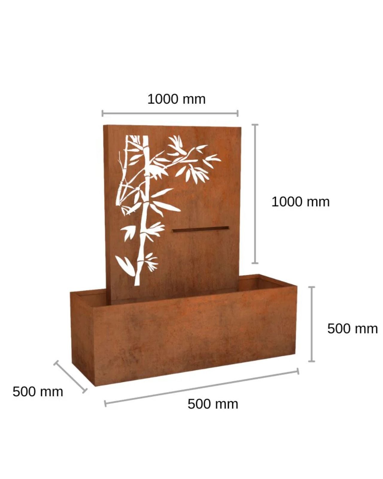 Corten Steel Bamboo Screen Wall Water Feature w/ Reservoir
