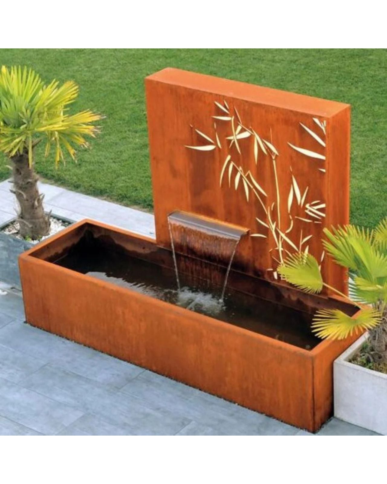 Corten Steel Bamboo Screen Wall Water Feature w/ Reservoir