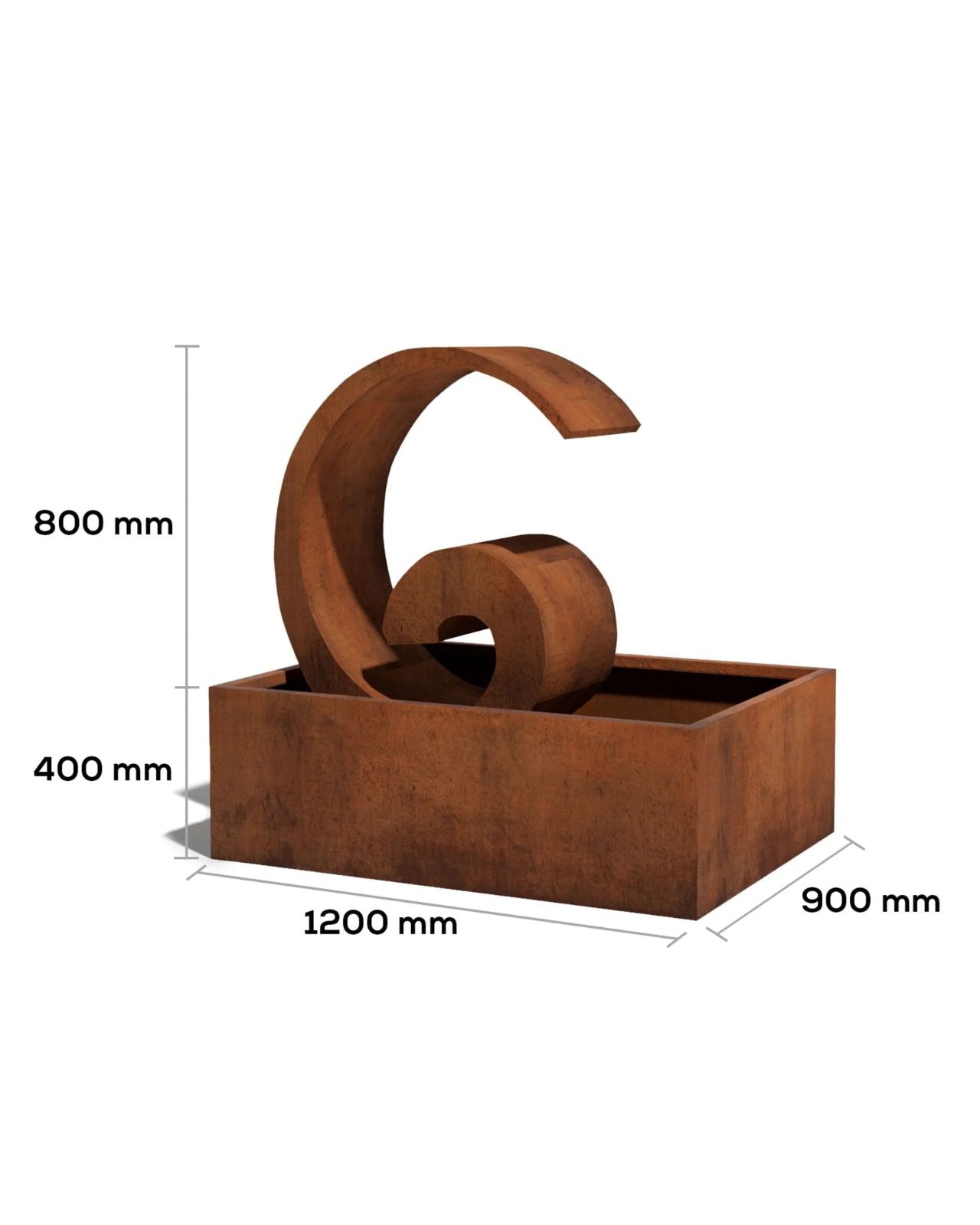 Corten Steel Curved Outdoor Spout Water Feature w/ Reservoir