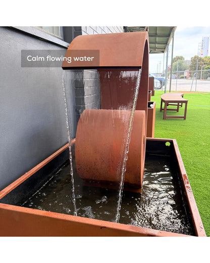 Corten Steel Curved Outdoor Spout Water Feature w/ Reservoir