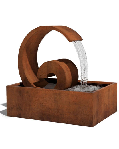 Corten Steel Curved Outdoor Spout Water Feature w/ Reservoir