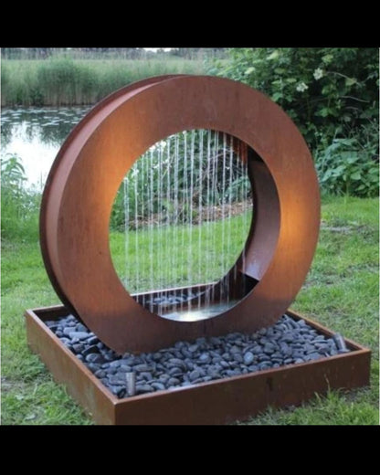 Corten Steel Outdoor Circular Rain Curtain Water Feature