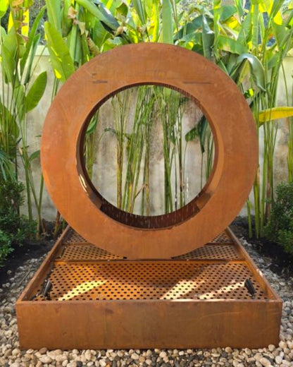Corten Steel Outdoor Circular Rain Curtain Water Feature