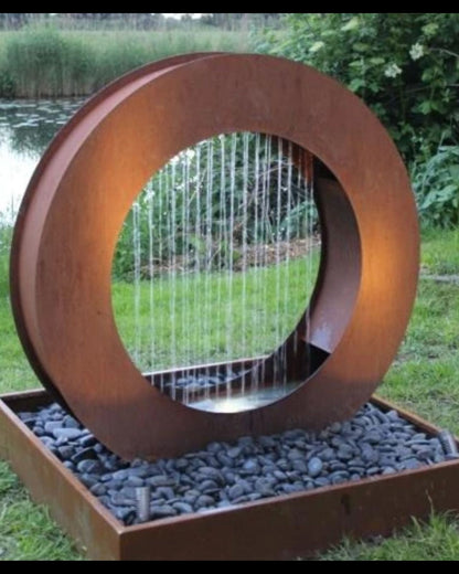 Corten Steel Outdoor Circular Rain Curtain Water Feature