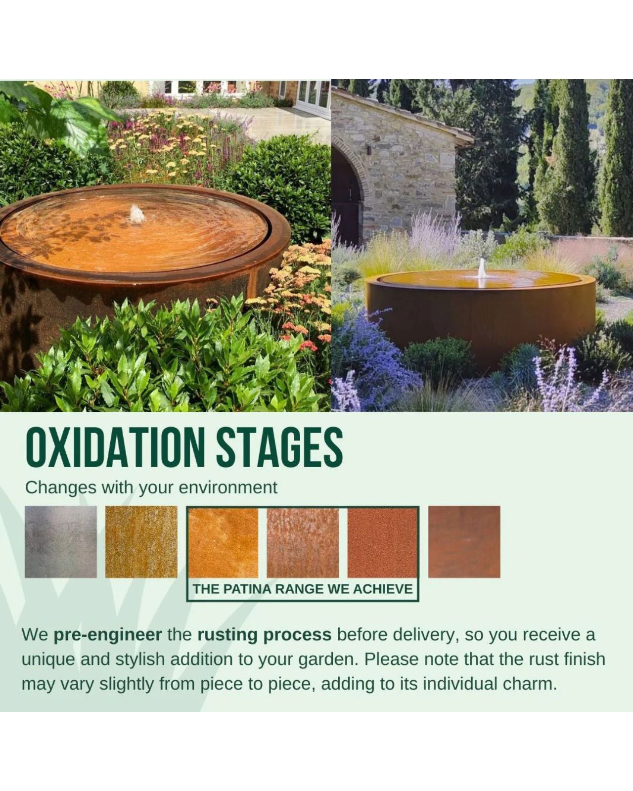 Corten Steel Round Rustic Bubbling Bowl Water Feature