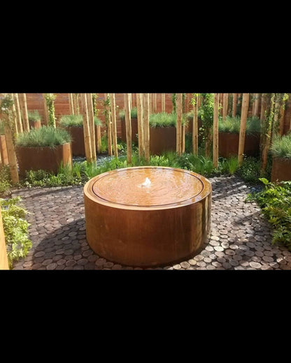 Corten Steel Rustic Circular Bubbling Bowl Water Feature