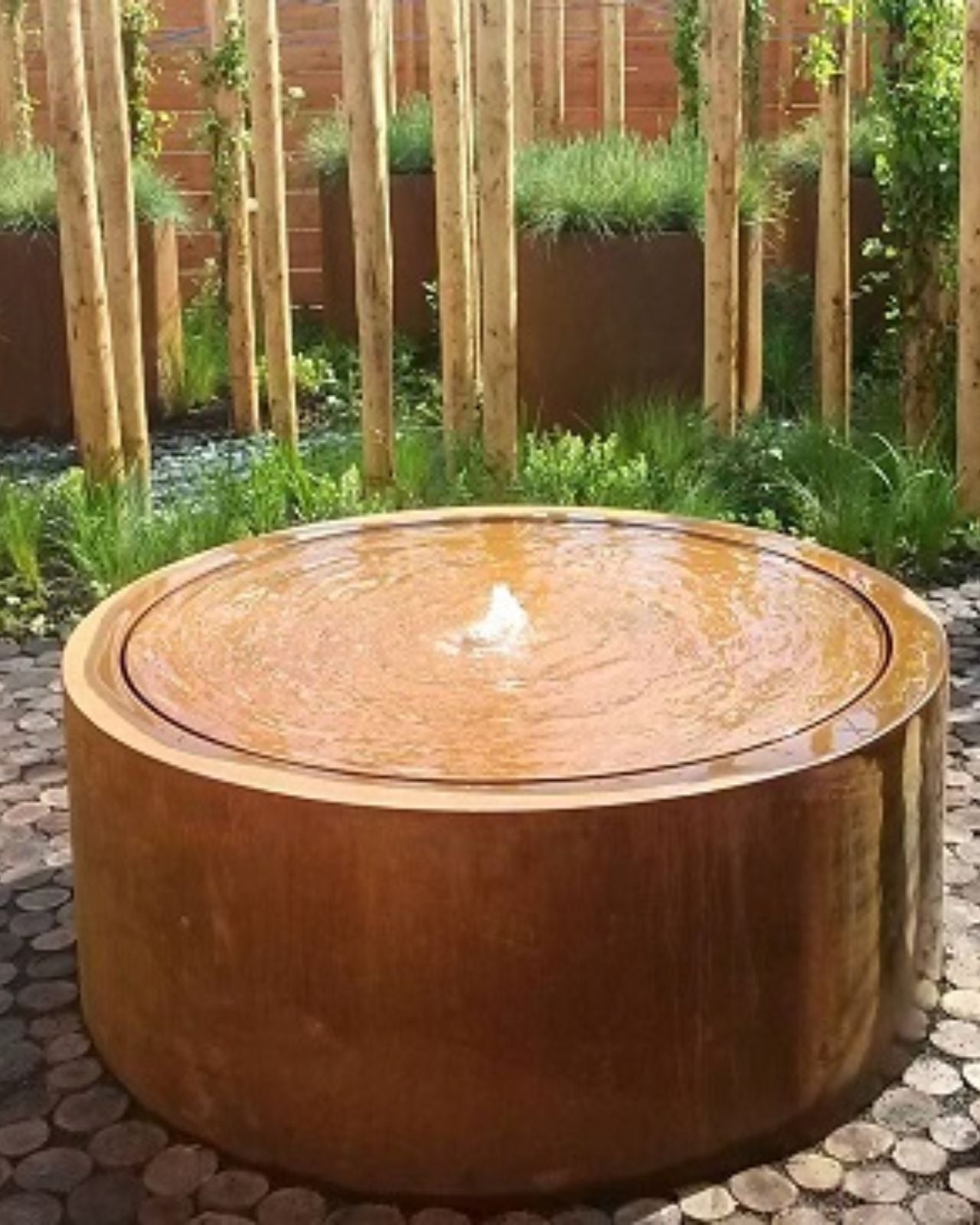 Corten Steel Rustic Circular Bubbling Bowl Water Feature